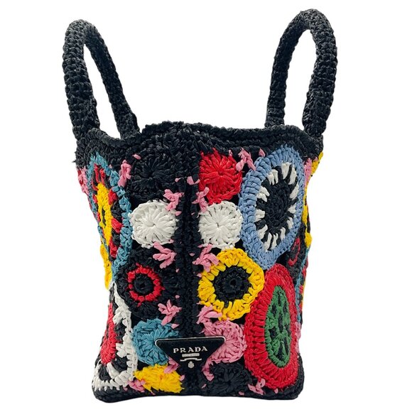 Prada Black Multi Raffia Circle Tote - Picture 2 of 12